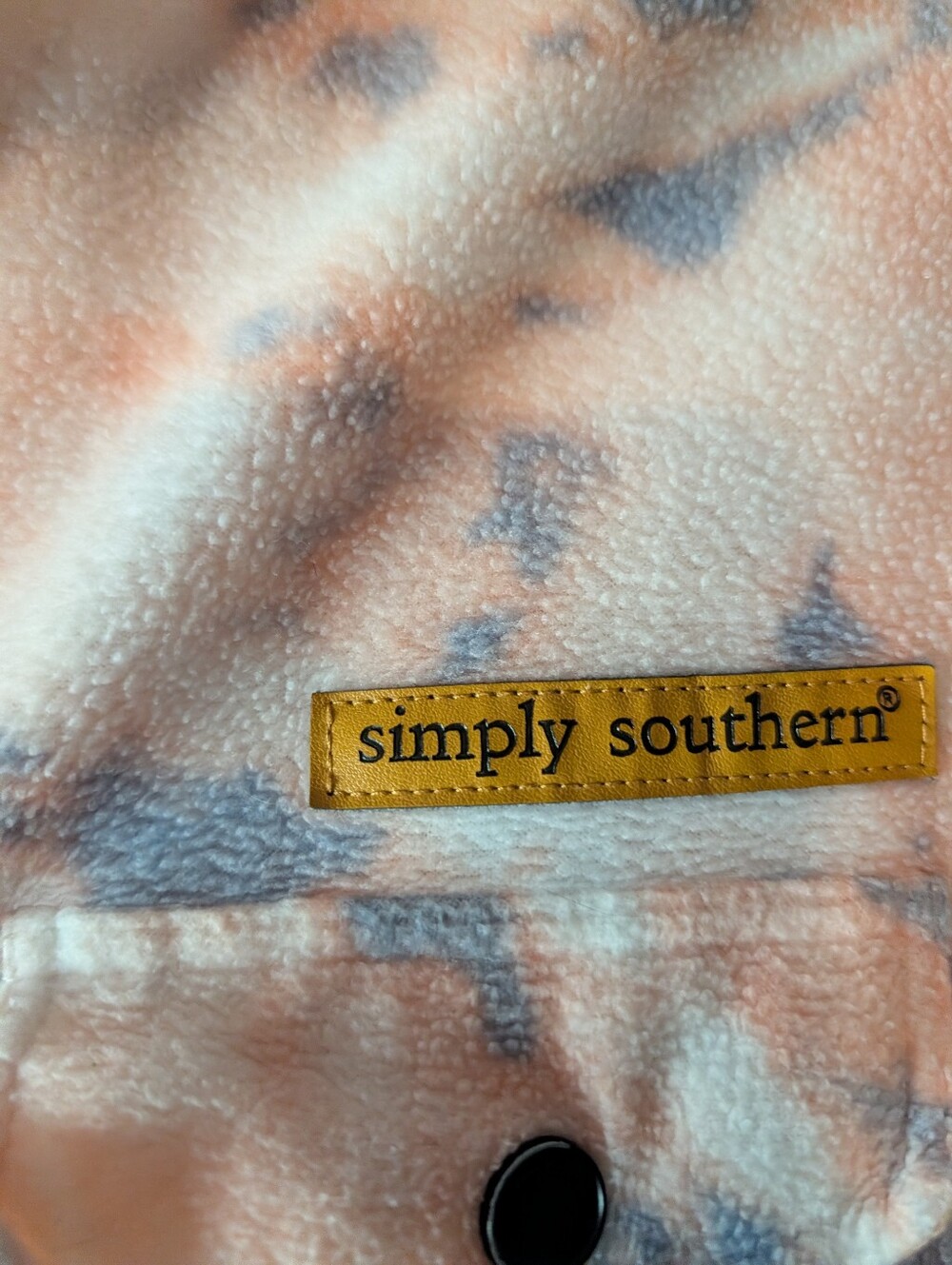 Simply Southern Women’s Sherpa Fleece Shacket Peach Blue Tie Dye Snap Button Jac - Picture 4 of 6